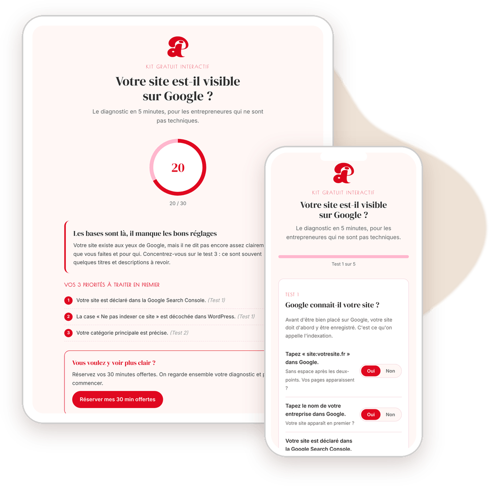 Aperçu du kit gratuit Votre site est-il visible sur Google ? sur tablette et téléphone